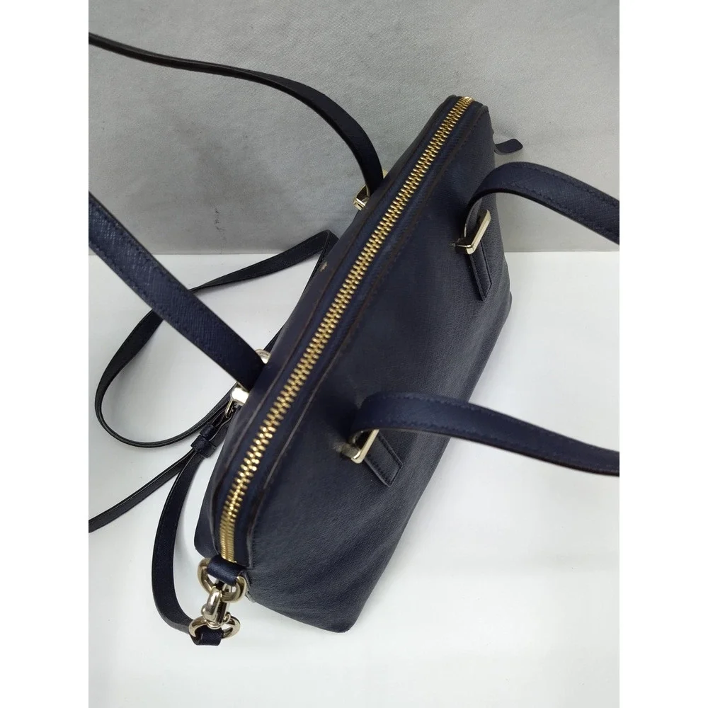 Kate Spade New York Midnight Blue Leather Double Handles Zipper Satchel Bag